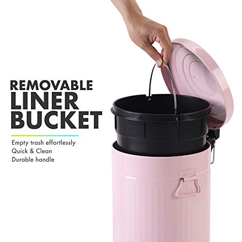 Image of Pink Trash Can with Lid, Bathroom Bedroom Waste Basket Soft Close, Small Garbage Can, Retro Vintage Home Office Trash Can, 12 Liter /3 Gallon, Glossy Pink