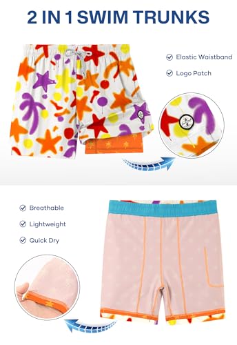 Image of Men's 5'' Swim Trunks with Compression Liner Graphic Beach Dry Fit Lightweight Bathing Shorts (S-XXL)