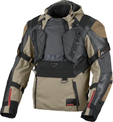 Veste de moto Macna Tryton imperméable en cuir noir et vert olive taille M