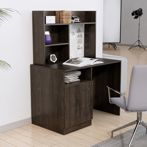 Image of Bniture Wooden Study Table for Home | Engineered Wood Study Table with Bottom Storage Shelf | Multi Purpose Computer Desk for Writing & Study | Laptop Table for Study Room & Office | Flower Wenge