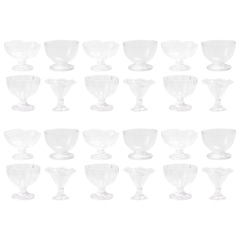 Miniatures 24pcs Ice Cream Glass Bowls 1/12 Scale Cups for Miniature Accessories Photo Props Foodie Mini Brands Toy