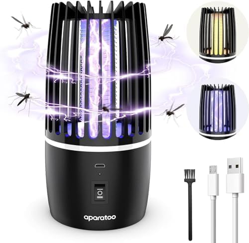 Mosquito Lamp, Electric Mosquito Killer Lamp, 4000mAh USB Rechargeable Bug Zapper indoor, Portable Fly Zappers with Night Light, 360° Attract Zap Flying Insect Killer for Camping Indoor Outdoor