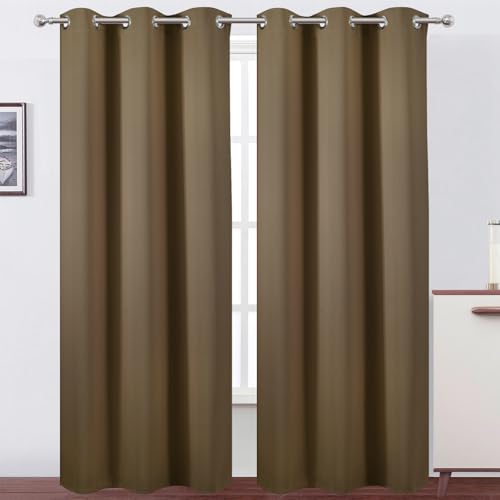 Image of LEMOMO Brown Thermal Blackout Curtains /42 x 95 Inch /Set of 2 Panels Room Darkening Curtains for Bedroom