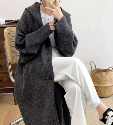 chouyatou Women's Casual Hooded Long Cardigan Sweaters Slouchy Oversized Knitted Duster Trench Coat Outerwear Jacket4