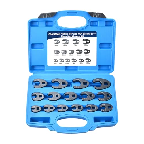 Zoomtools 15tlg Hahnenfußschlüssel Hahnenfuß Schlüssel Drehmoment 1/2 3/8 Außenvierkantantrieb 8-24mm | maulschlüssel Steckschlüssel Krähenfuß-schlüsselsatz