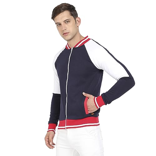 Image of Campus Sutra Men's Multicolour Zip-Front Jacket With Raglan Sleeve For Casual Wear | Low-High Neck | Long Sleeve | Zipper Closure | Cotton Jacket Crafted With Comfort Fit For Regular Wear