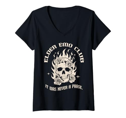 Mujer Elder Emo Club Nunca Fue una Fase Skull Rose Camiseta Cuello V