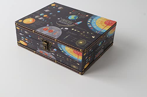 Wood And Leather Treasure Chest With Lid And Lock-Decorative Jewelry Keepsake Storage Box For Kids, Teenagers,For Birthday Wedding Nursery Office Home Decoration, Mysterious Pattern, 10.6*8.5*3.7" (9.3*6.5*3.7") #TOP2