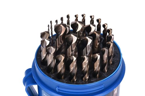 Image of Century Drill & Tool 26929 Cobalt Drill Bit Set, 29 Piece | Straight shank, 135 point, cuts stainless steel & metal, 135 split point, heat-resistant coating