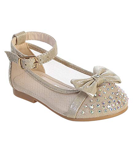 iGirlDress Infant Toddler Girls Mesh Flats with Elastic Strap/Rhinestone and Bow Flower Girls Shoes (Size 1-8)