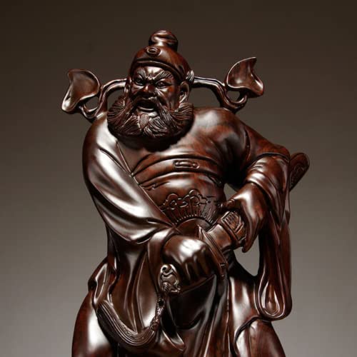 XIALON Statue Zhong Kui de 20 cm en bois de santal massif sculpté Noir