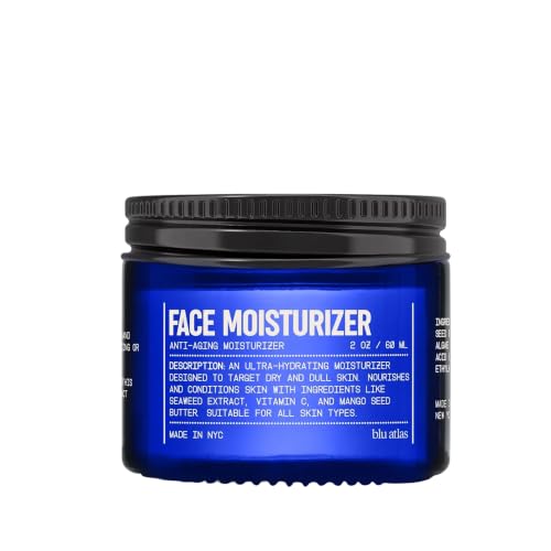 Blu Atlas Face Moisturizer for Men — with Vitamin C, Lightweight Daily Face Lotion for All Skin Types, 9 Ingredients and No Filler, Absorbs Fast and No Grease — Fragrance Free, 2 oz