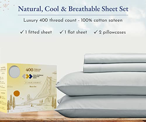 California Design Den Softest 100% Cotton Sheets, Full Size Sheet Sets, 4 Pc, 400 Thread Count Sateen Bedding, Deep Pocket Sheets, Cooling Sheets, Full Size Sheets, Breathable Bed Set (Light Gray) #TOP2