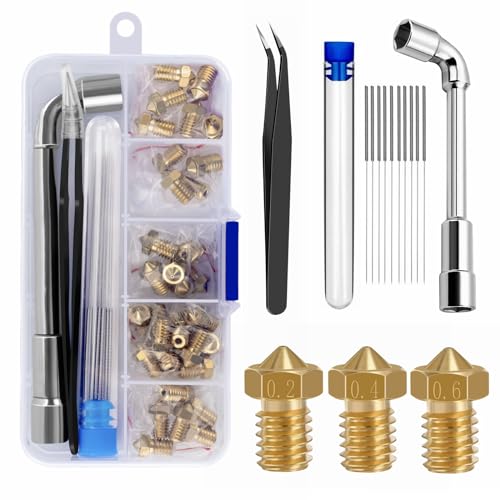 3D Stück Düsen 0,4 mm 0,2 mm 0,6 mm,3D-Drucker Messing -Hotend-Düsen mit für 1,75 mm Filament V5-V6 3D Drucker für Anycubic I3 Mega Prusa I3 MK3/MK3S Chiron Anet A8 CTC Printer