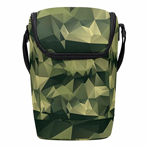 Lonchera grande de camuflaje poligonal verde con correa ajustable 2