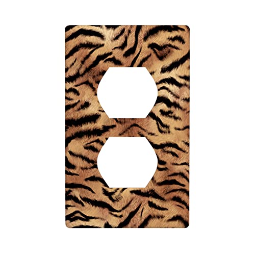 Tiger 1 Gang Duplex Light Switch Cover, Stylish Wild Animals Fur Tiger Skin Big Cat Outlet Covers Wall Plate Decorative Electrical Receptacle Faceplate for Kitchen Bathroom Home Art Wall Panel Decor
