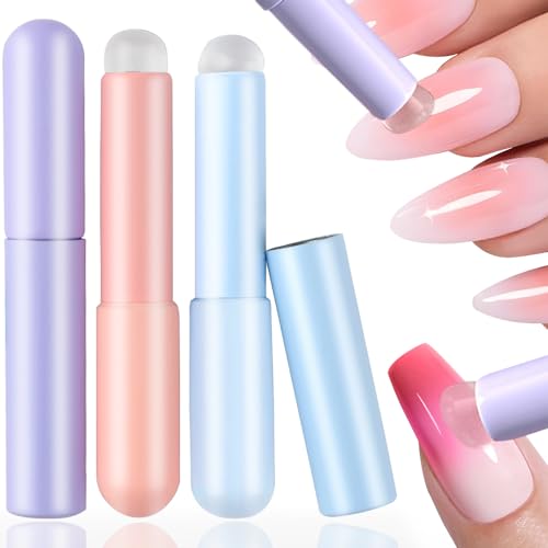 Soft Silicone Ombre Nail Brush Set Portable Nail Art Brushes Silicone Nail Tools Chrome Powder Pigment Nail Brushes for Nail Art Tools Fingertip Nail Art Brush Women Concealer Lip Brush Makeup Brushes