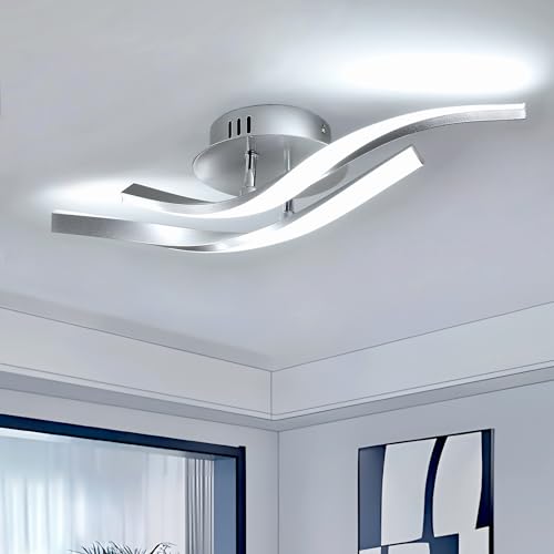 Toolight Lámpara de Techo LED, 18W Lamparas de Techo de Diseño Curvo Moderna, 2025LM Plafon LED Techo Blanco Frío 6500K para Dormitorio Salón Cocina Pasillo Escalera, Plata, 52cm