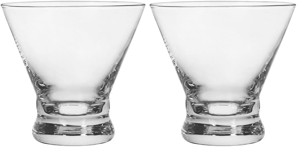 Set of 12 Martini Glasses - 8-Ounce Cinched Design Cocktail Glasses with Heavy Base, Stemless Construction for Stability - Sturdy and Elegant Bar Glasses (Glass, Clear12Pcs)