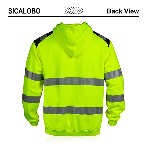 Men's High Visibility Safety Sweatshirt,ANSI Class 3 Zipper Reflective Work Hoodie,Hi Vis Hooded Pullover Workwear2