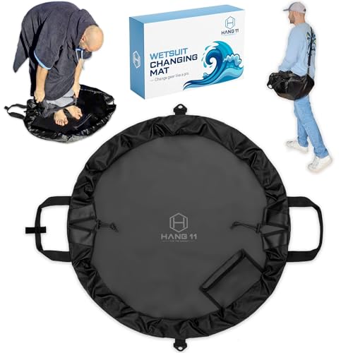 Hang 11 Wetsuit Changing Mat Bag - Surf Changing Mat with Shoulder Strap, Wetsuit Bag Waterproof, Keeps your Wet Suit & Car Clean, Surf Change Gear, Surfing Accessories, Surfing Gifts (Black)