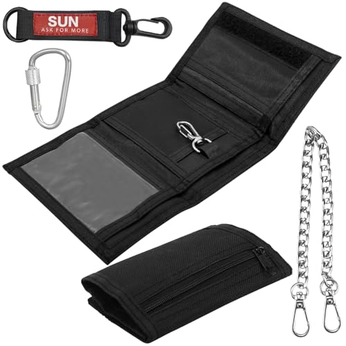 BANTI Geldbeutel Kinder Slim Geldbörse Jungen Portmonee Kinder mit Kette Clip Faltbare Dreifache Portemonnaie Kindergeldbeutel Jungs Wallet Schwarz
