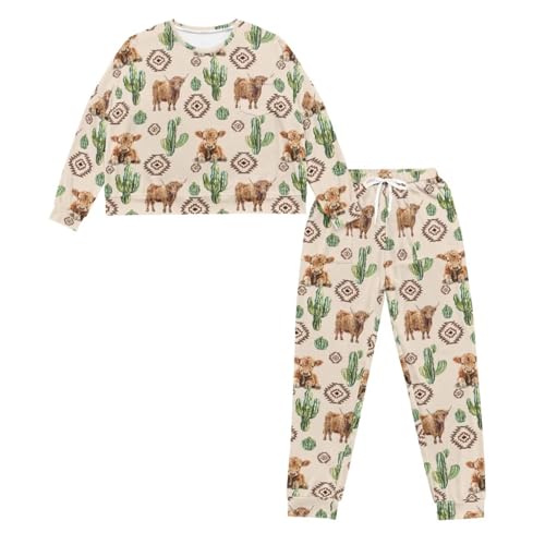 Image of Women's 2 Piece Printed Pajama Set Long Sleeve Sleepwear Set with Long Pants Casual Lounge Sets with Pocket