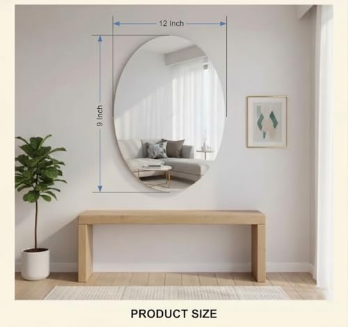 Image of Oval Frameless Wall Mirror 9x12 Inch - Modern Decorative Mirror for Bathroom, Bedroom, Living Room & Entryway