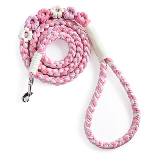 Handmade Braided Pink Cotton Dog Leash 5ft