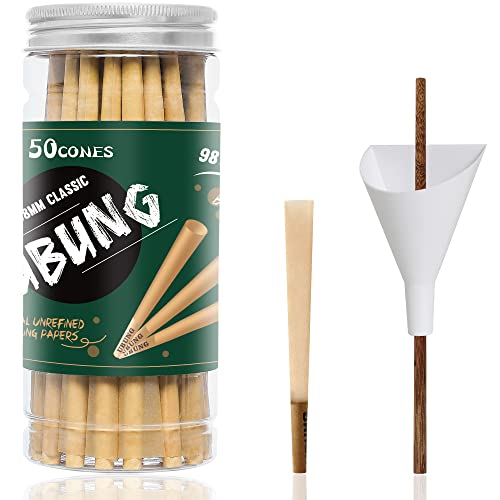 funnel cone - UBUNG Cones | 50 Pack | 98 Special Size pre Rolled Cones with Tips ​| 98 mm Slow Type Brown Rolling Papers