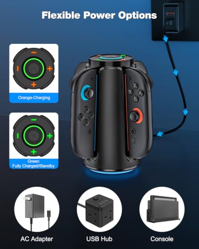 Image of Upgraded [Switch 2 /1 Both] Charging Dock for Nintendo Switch Joycons, 4-in-1 Magnectic Controller Fast Charging Station with Adjustable RGB Lights