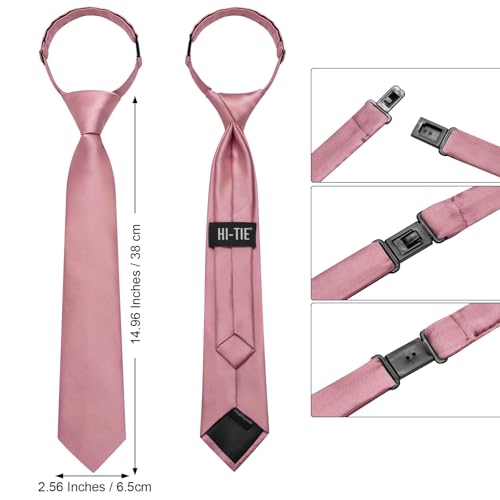Image of Hi-Tie Pretied Boys Ties Solid Color Kids Adjustable Necktie Lapel Pin Clip Set Age 8-12 Wedding School Graduation