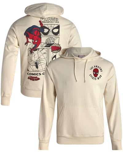 Marvel Spider-Man Mens Graphic Hoodies - Breathable Soft Fleece Cotton-Blend Pullover Sweatshirt Hoodies for Men, Size Large, Spiderman Off White