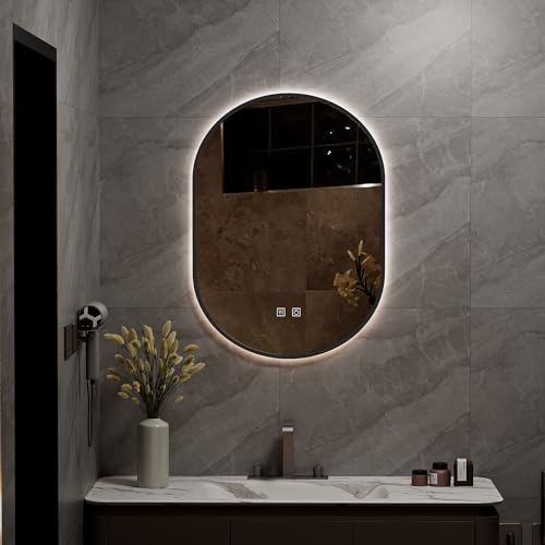 Ztexkee Specchio Bagno con Luce e Antiappannamento 50x70 cm Ovale