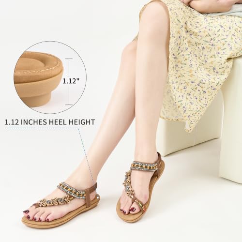 Image of Ablanczoom Flat Sandals for Women Summer: Casual Boho Beaded Toe Ring Dress Shoes - Comfortable Vacation Daily Walking Shoes