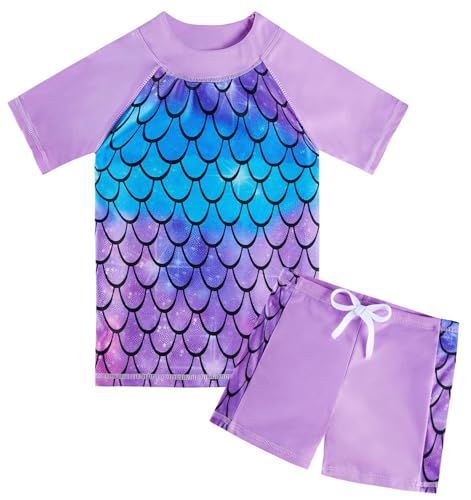 Fanient Badeanzug Mädchen Kurzarm und Shorts Zweiteiliger Badeanzug Lila...