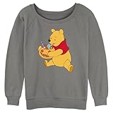 Disney Women's Juniors' Candy Pooh Bear Sloucher Terry, Gray Heather