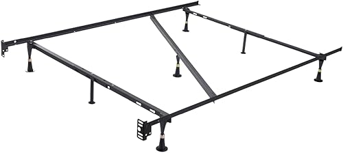 Kings Brand Furniture Marco de cama de metal resistente tamaño Queen – Moderno marco de cama de metal negro y acero con patas deslizantes de soporte