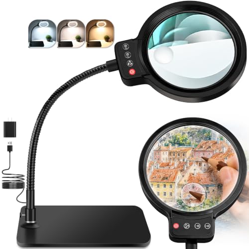 30X 12X Magnifying Glass with Light and Stand...