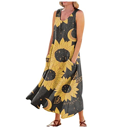 Sommerkleid Damen Weißes Kleid Blumen 3/4-Arm Tunika Kleid Satin Kleid Freizeit Swing Strandkleider Mit Taschen Sommerkleid Blumenmuster...