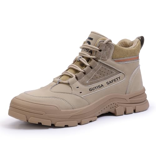 Steel Toe Boots for Men Indestructible Construction Steel Toe Work Shoes Breathable Lightweight High Top Safety Work Boots for Men.