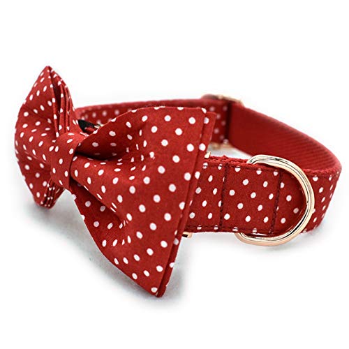 Hundeleine Haustier-Stil roter Punkt-Hundekragen mit Fliege und Leine einstellbar Pet Baumwollhund & Ampcat Halskette Goldschnalle Führleine (Color : A, Size : L)