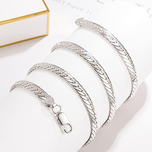 H&Beautimer Classic Men 925 Sterling Silver Flat Snake Chain Necklace Fashion Golden 6Mm-18 20" 22" 24 "26 "Curb Cuban Link Choker Boys Jewelry Gift (22 Inches, Silver) #TOP4