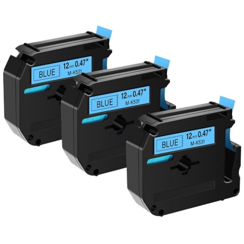 3PK MK-231 M-K 131���̍���12mm�e�[�vMK221 MK 631�v�����^�[��PT-M95 PT-65 PT-70 PT-80�v�����^�[���f���ƌ݊���(Black on blue)