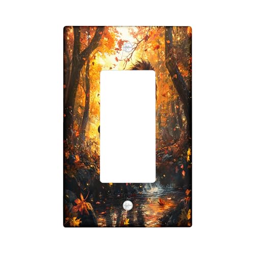 Fall Wild Lion - Placa decorativa para interruptor de luz, 1 banda, balancín individual, escena de hojas de bosque otoñal, placa frontal eléctrica para cocina, baño, decoración de cubierta de