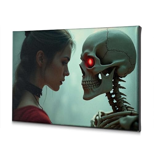 Tableau sur toile haut de gamme femme et squelette rouge par CBRT