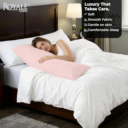 Image of ROYALE LINENS Body Pillow Cover - Double Brushed 1800 Microfiber - 20 inchx54 inch with Hidden Zipper Closure - Wrinkle & Fade Resistant - Super Soft Body Pillowcase 2 Pack (Pink, Pack of 2)