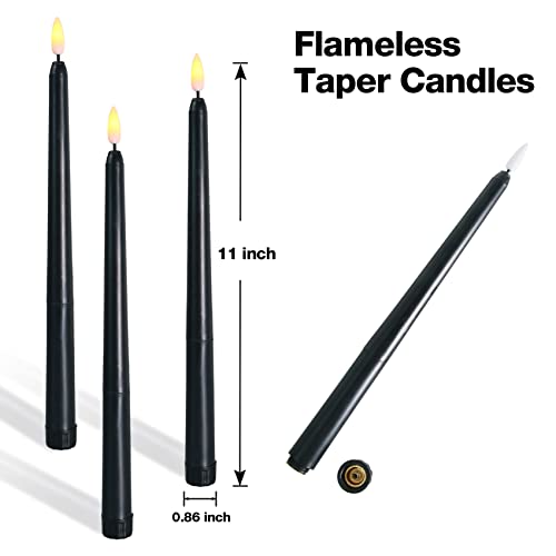 Ni-JASW Black Halloween Flameless Taper Candles with Remote, Battery LED Candlesticks Flickering Set of 6