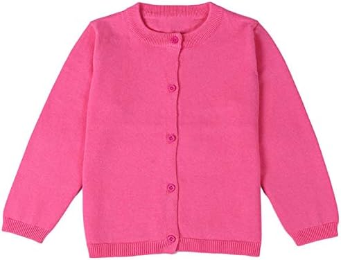 Ncycullo Baby Girl's Long Sleeve Cardigan Little Girl Button Sweater Crew Neck Cardigans Sweater 121 Rose 12-18M