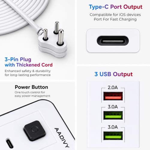 Image of 8 in1 Universal Extension Board with 4 Sockets 3 USB Ports, 1 PD Type-C Fast Charging | 2500W Heavy Duty Power Strip with Switch | 1.8 M, Cord for Home Office TV Computer Mobile